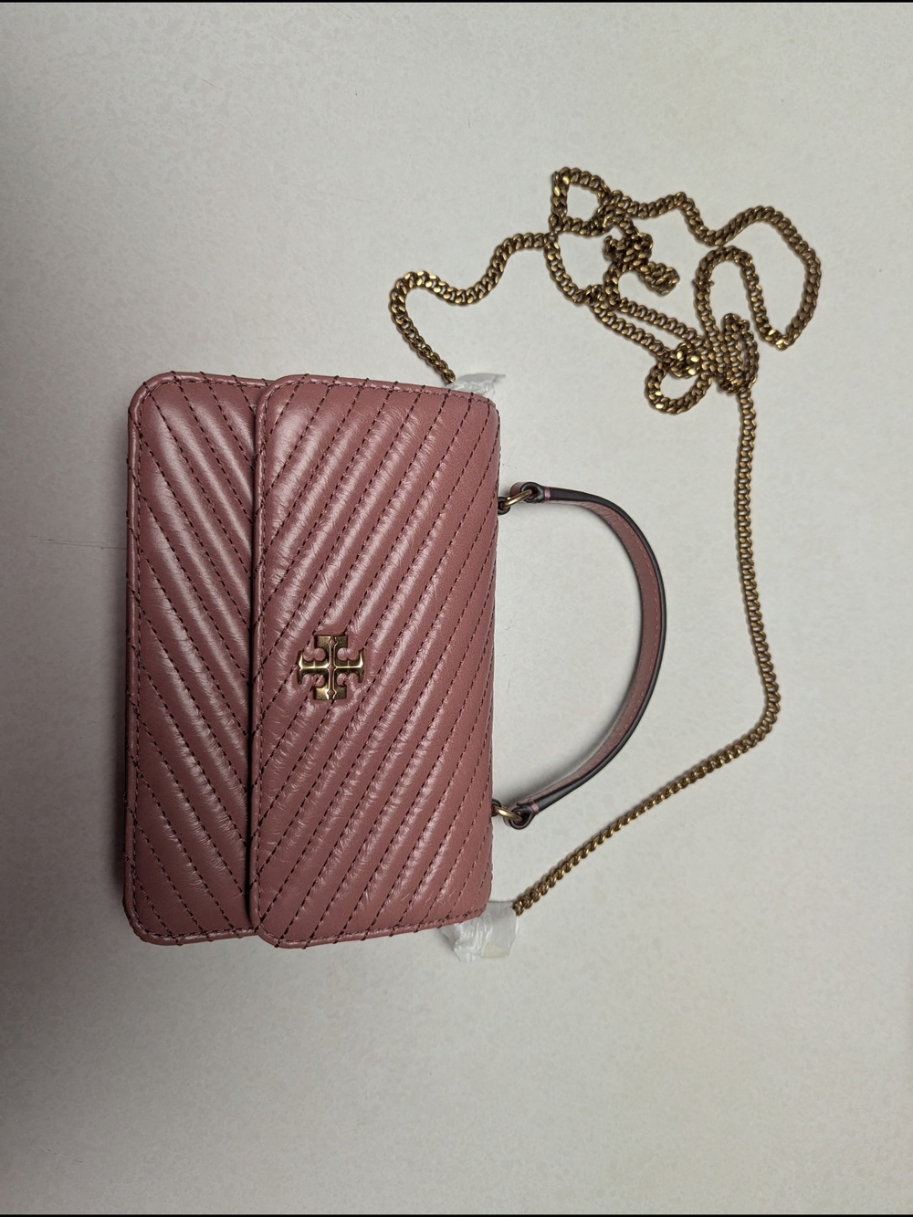 Tory Burch Pink Magnolia Quilted Mini Top-Handle Chain Wallet - Never Used